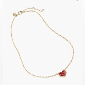 J crew Pavé heart pendant necklace Gold Red New